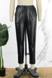 Black Casual Solid Basic Skinny High Waist Conventional Solid Color Trousers