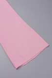 Pink Casual Solid Patchwork U Neck Long Dress Dresses