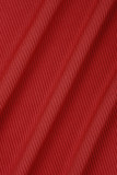 Vestido largo con cuello en O de patchwork sólido informal rojo Vestidos
