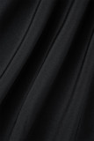 Vestidos pretos casuais lisos básicos manga longa com decote em V