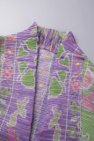 Light Purple Casual Print Cardigan Outerwear