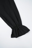 Schwarze, lässige, solide Basic-Kleider mit V-Ausschnitt und langen Ärmeln