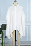 Branco Casual Sólido Patchwork Camisa Gola Vestidos Irregulares