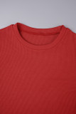 Rote, lässige, einfarbige, lange Kleider mit Patchwork-O-Ausschnitt