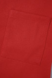 Rote, lässige, einfarbige Strickjacke mit Mandarinkragen-Oberbekleidung
