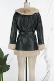 Black Casual Bandage Patchwork Cardigan Collar Outerwear