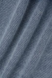 Blue Casual Solid Patchwork Turndown Collar Long Sleeve Tassel Cropped Denim Jacket