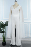 White Elegant Solid Patchwork V Neck Long Sleeve Two Pieces
