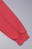 赤 カジュアル ソリッド パッチワーク Vネック プラスサイズ ジャンプスーツ