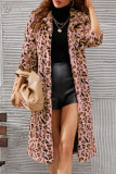 Roze casual luipaardvest met omslagkraag bovenkleding