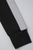 ブラック カジュアル パッチワーク コントラスト ジッパー カラー スキニー ジャンプスーツ
