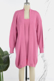 Peach Casual Solid Basic O Neck Long Sleeve Two Pieces