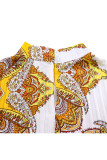 Amarelo casual elegante estampado patchwork dobrado com cinto meia gola alta vestidos retos