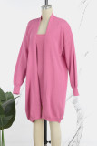Peach Casual Solid Basic O Neck Long Sleeve Two Pieces