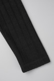 ブラック カジュアル ソリッド ベーシック オブリーク カラー ロング スリーブ ドレス