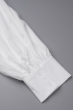 Weißes, lässiges, solides Patchwork-Frenulum-Hemdkleid mit Umlegekragen, Kleider in Übergröße
