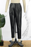 Black Casual Solid Basic Skinny High Waist Conventional Solid Color Trousers