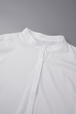 Robe chemise décontractée blanche à col rabattu Frenulum, couleur unie, robes de grande taille