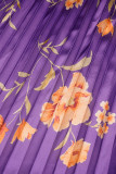 Purple Casual Print Patchwork V Neck Pleated Plus Size Dresses