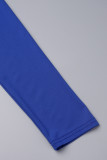 Blaue sexy lässige solide Patchwork-durchsichtige O-Ausschnitt-Langarmkleider