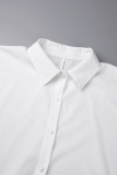 Weiße, lässige, einfarbige, unregelmäßige Kleider mit Patchwork-Hemdkragen