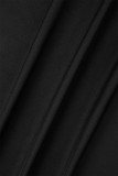 ブラック カジュアル ソリッド バックレス タートルネック ロング ドレス ドレス