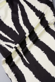 Stripe Casual Print Backless Half A Turtleneck Skinny Jumpsuits