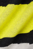 Vestidos de manga larga con cuello en O asimétricos a rayas casuales amarillos