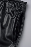 Zwart Casual Effen Basic Skinny Hoge taille Conventionele effen kleurbroek