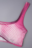 Розовая повседневная спортивная одежда с принтом Жилеты Брюки с U-образным вырезом без рукавов Две части