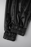 Pantalon de couleur unie classique décontracté uni basique skinny taille haute noir