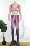 Vêtements de sport décontractés roses, gilets imprimés, pantalons, col en U, sans manches, deux pièces
