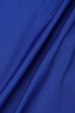 Abiti a maniche lunghe con scollo a O trasparenti patchwork solidi casual blu sexy