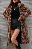 Cor casual leopardo cardigan turndown colarinho outerwear