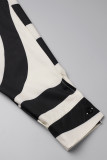 Schwarzer, eleganter Print-Patchwork-Schnalle-Hemdkragen, Übergröße, Zweiteiler