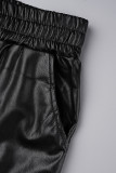 Schwarze, lässige, einfarbige, schlichte, schmale Hose mit hoher Taille und herkömmlicher einfarbiger Hose