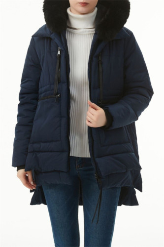Deep Blue Casual Solid Patchwork Hooded Collar Outerwear
