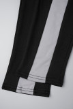 Black Casual Patchwork Contrast Zipper Collar Skinny Jumpsuits