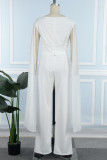 White Elegant Solid Patchwork V Neck Long Sleeve Two Pieces
