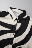 Noir élégant imprimé patchwork boucle col de chemise grande taille deux pièces