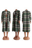 Khaki Casual Plaid Print Cardigan Shirt Collar Outerwear (Subject To The Actual Object)