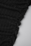 Robes décontractées noires unies à col oblique et manches longues