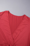 Rode casual effen patchwork jumpsuits met V-hals en grote maten