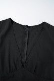 Vestidos pretos casuais lisos básicos manga longa com decote em V