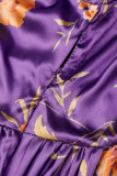 Paarse casual print patchwork V-hals geplooide grote maten jurken