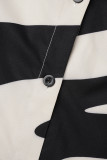 Noir élégant imprimé patchwork boucle col de chemise grande taille deux pièces