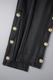 Negro Casual Sólido Básico Flaco Cintura Alta Lápiz Color Sólido Pantalones