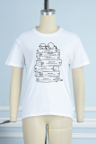 T-shirts gris clair à col rond et patchwork imprimé rue