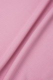 Robe longue décontractée rose unie en patchwork à col en U