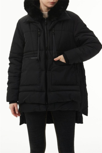 Prendas de abrigo de cuello con capucha de patchwork sólido casual negro